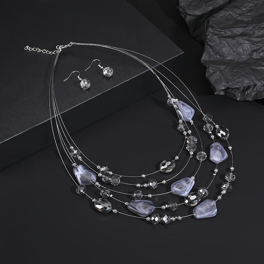 Boho Punk Jewelry Set Geometric Resin Beaded Necklace and Earrings for Women