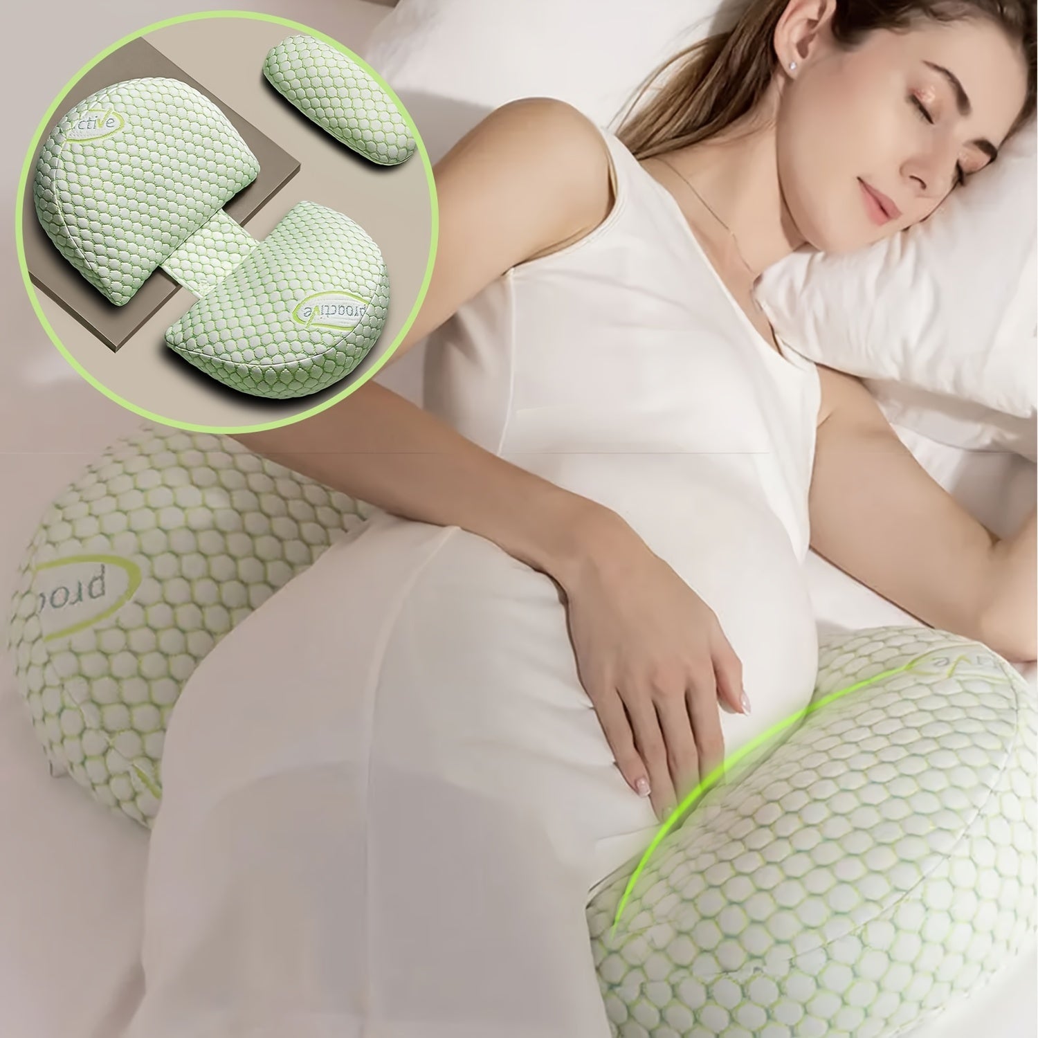Set of 2 Soft U-Shaped Maternity Pillows with Removable Covers for Belly and Back Support