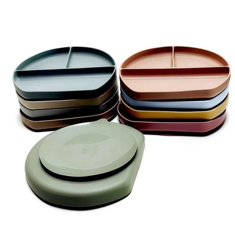 Children's Silicone Tableware Set with Divided Plate for Anti-Fall and Spill Protection
