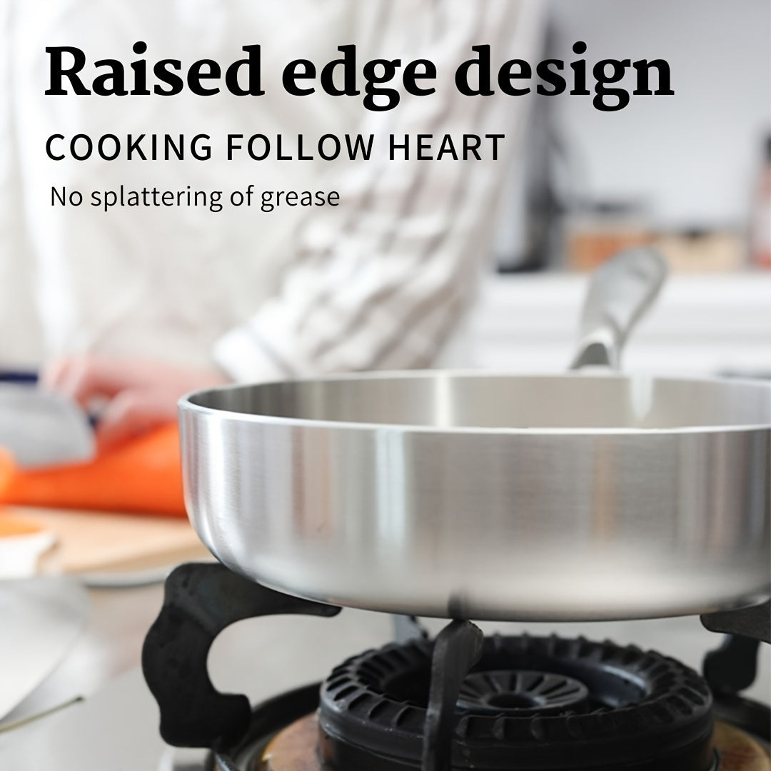 Stainless Steel Uncoated Flat-Bottom Frying Pan with High Edge Multiple Sizes