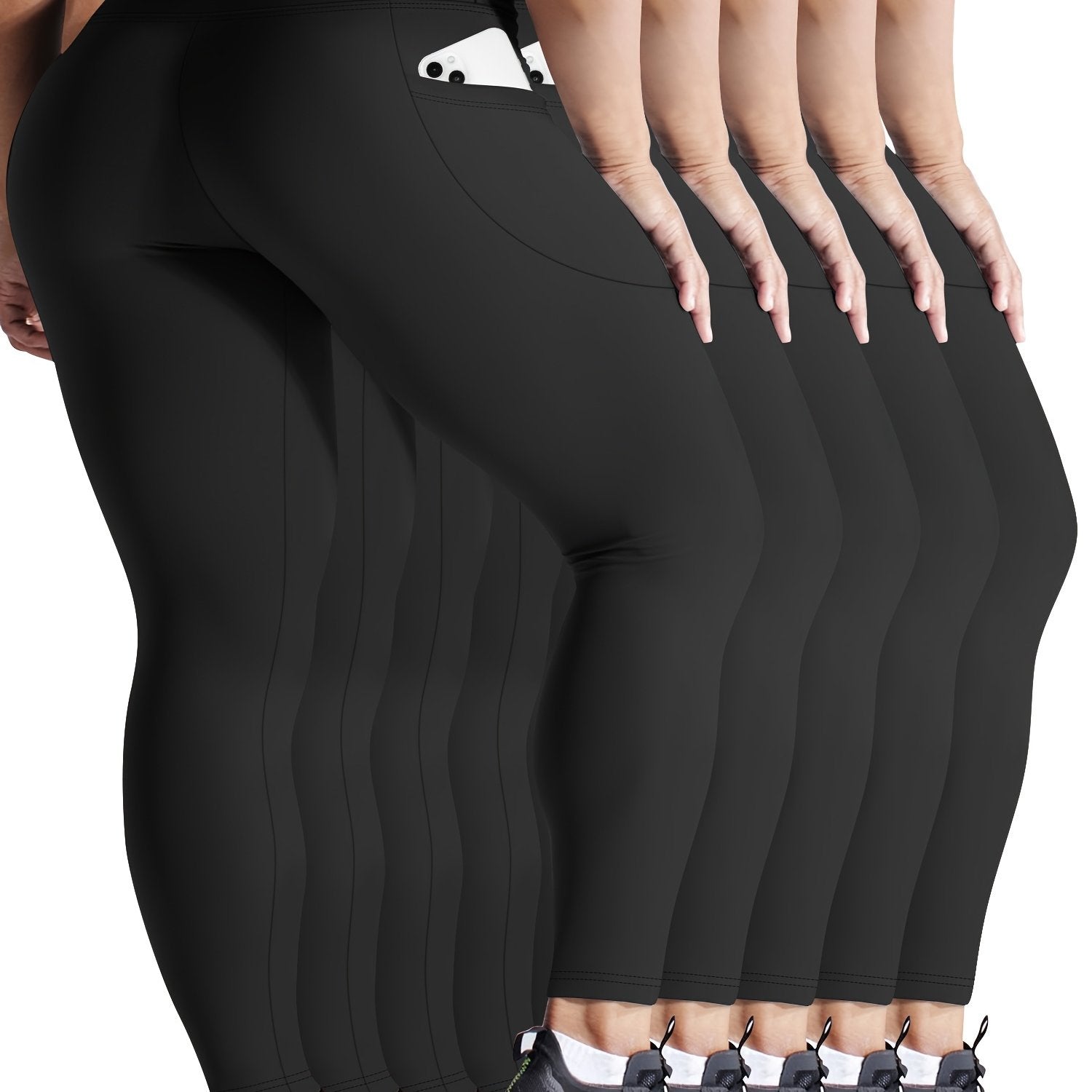 Pack de 5 leggings de cintura alta para mujer talla grande con bolsillos ropa deportiva activa