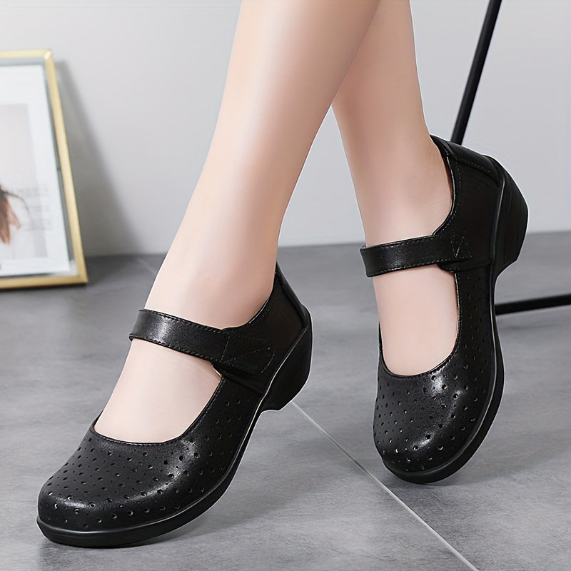 Women's Breathable Wedge Sandals White Perforated Mary Jane Comfort Shoes