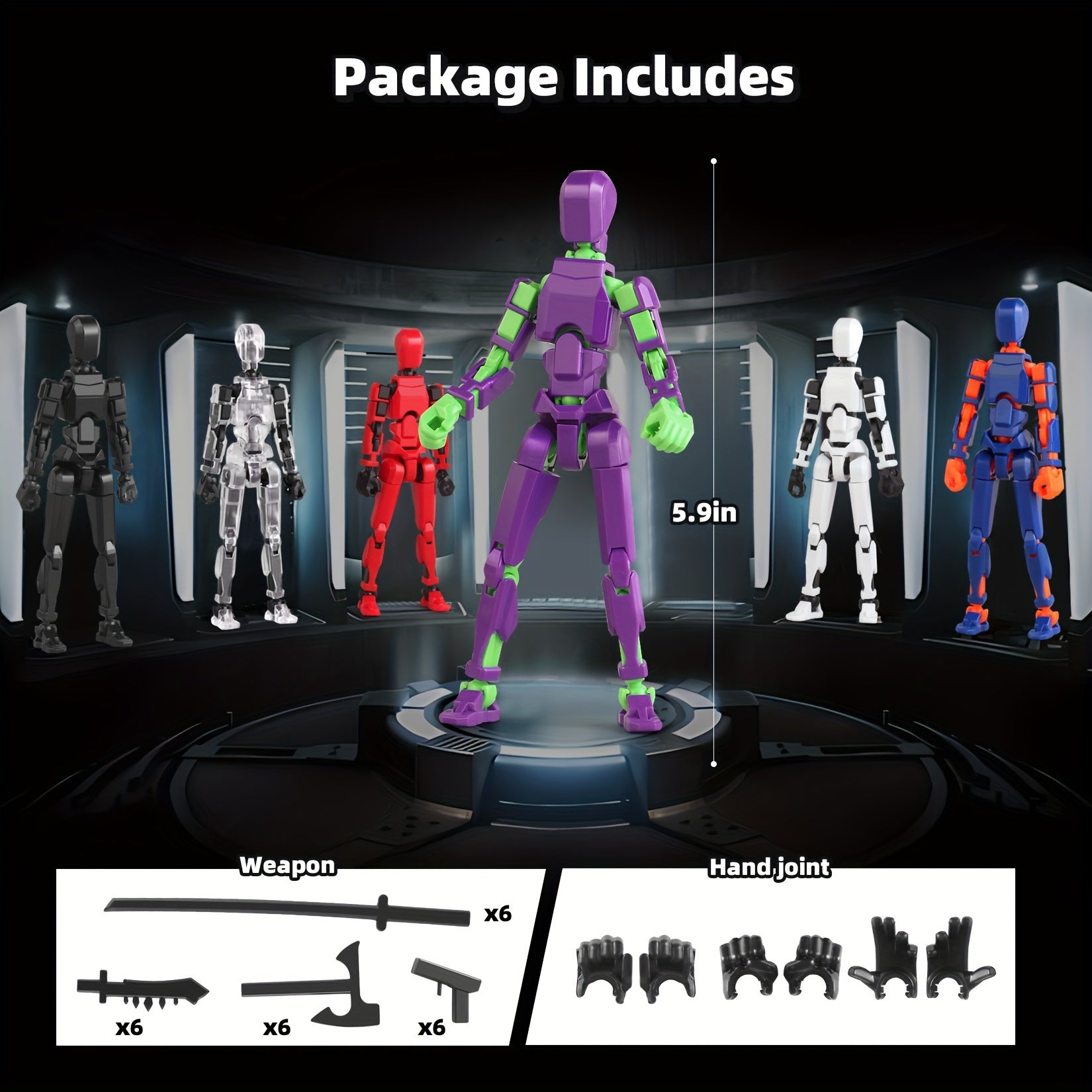 6-Piece Robot Action Figure Set for Kids 3-8 Articulated 3D Printed Toys