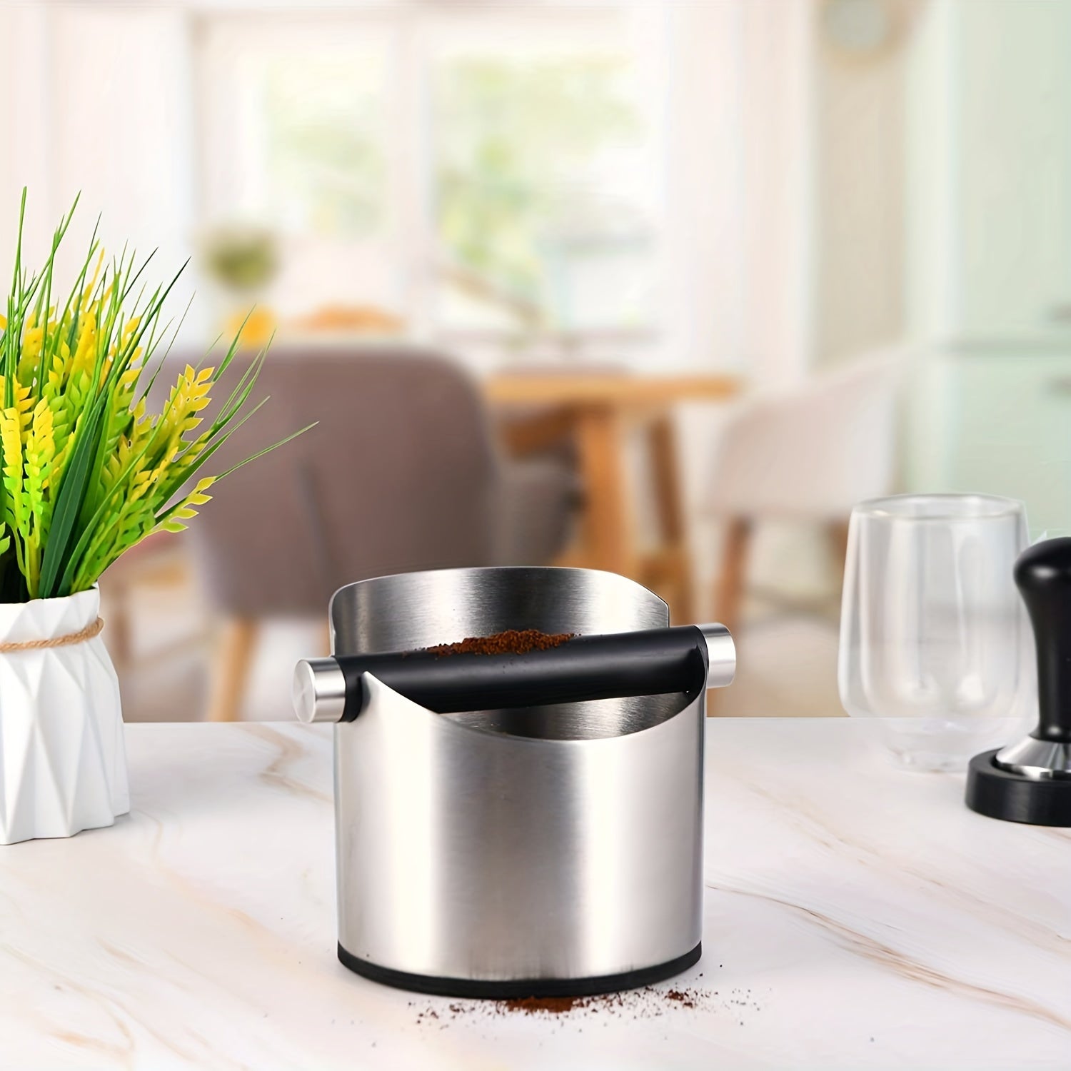 Stainless Steel Coffee Knock Box with Removable Knock Bar Non-Slip Base