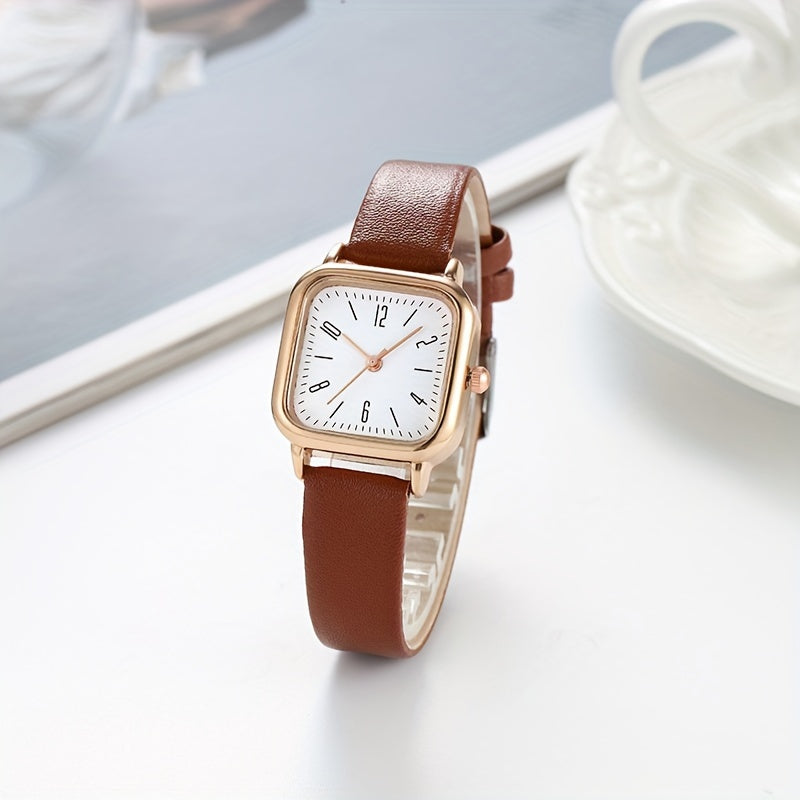 Women's Square Quartz Watch with Imitation Leather Strap and Zinc Alloy Case
