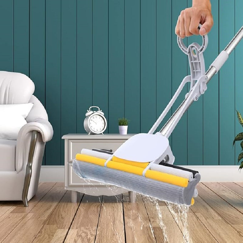 Self-Twisting Sponge Mop with 15-Inch Head for Wet and Dry Floor Cleaning