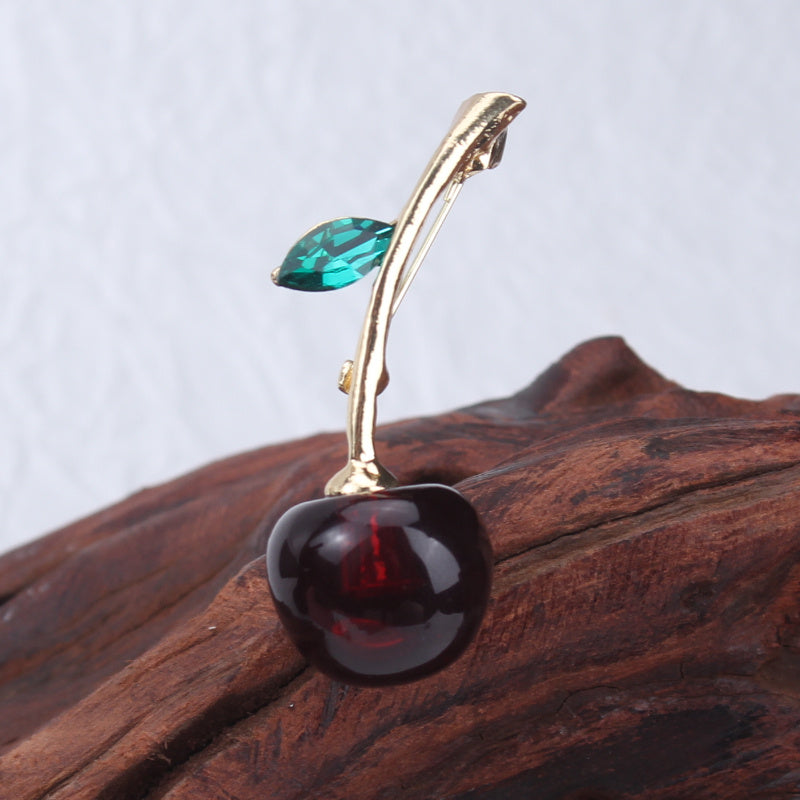 Ayollar uchun gilos brosh pin, emal meva shaklidagi rhinestone zargarlik buyumlari aksessuari