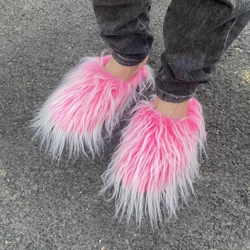 Ayollar uchun sun'iy junli uy ichki shippaklar, yumshoq mato oyoq kiyimlari bilan qulay va issiq