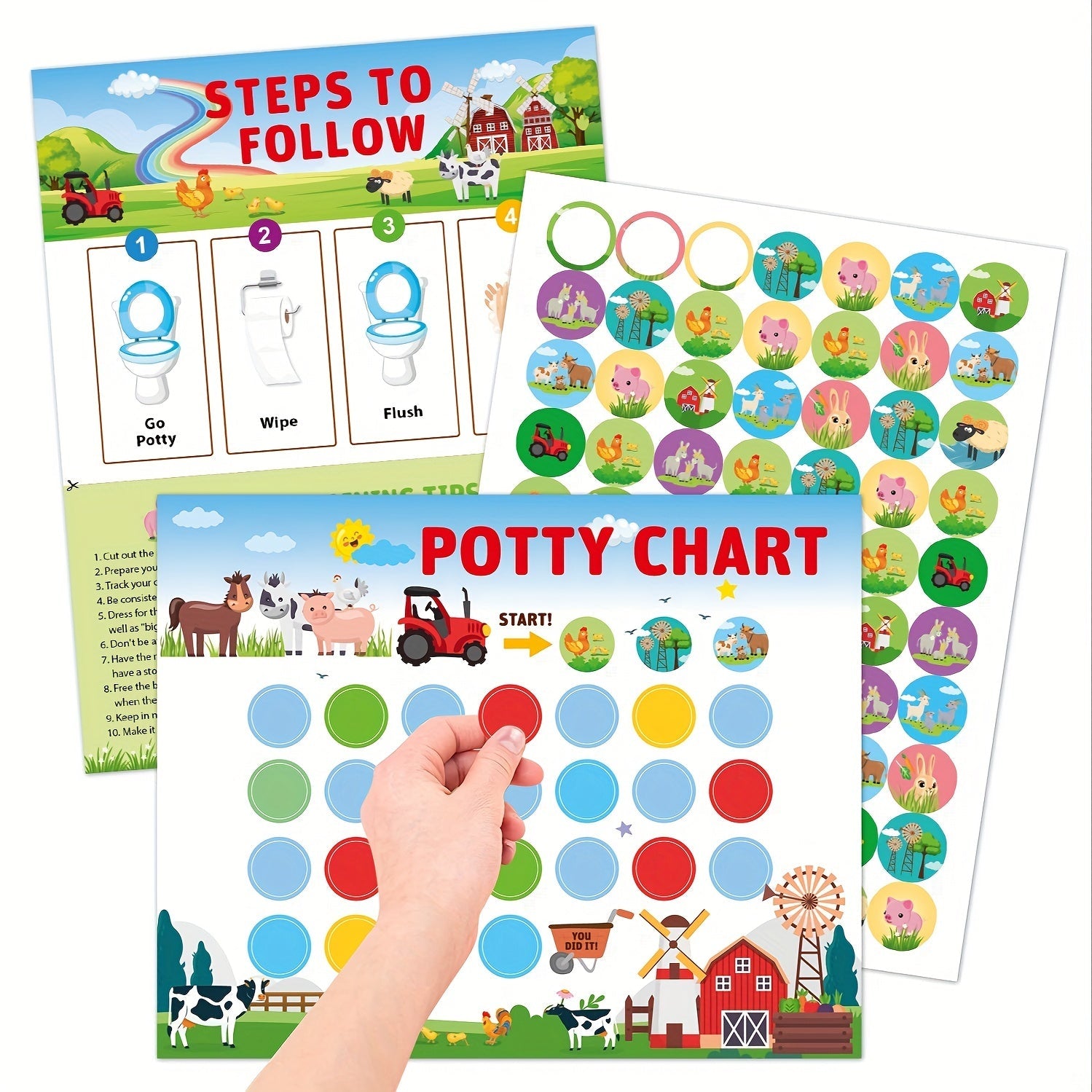 Children's Toilet Training Sticker Charts with Mermaid Car Farm Designs and Holiday Rewards