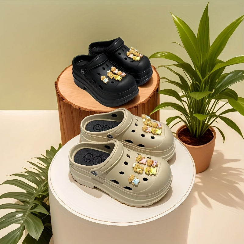 Women's Summer EVA Hole Shoes Thick Sole Teddy Dog Design Garden and Beach Shoes