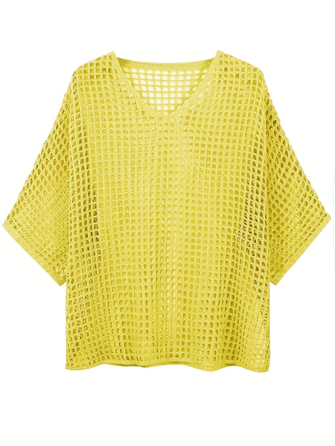 Women V-Neck Three-Quarter Sleeve Solid Color Casual Plus Size Top
