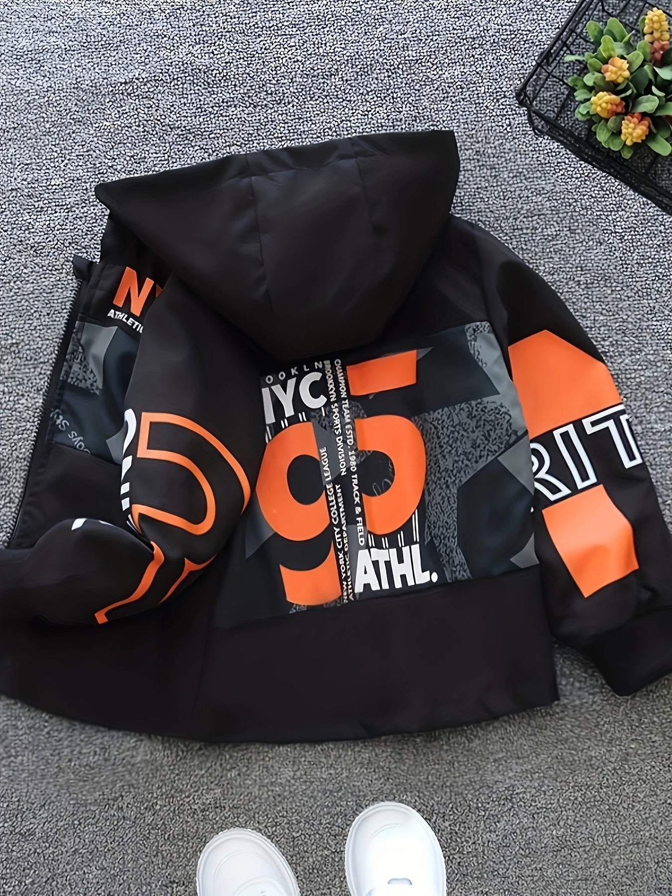 Детская мальчиковая куртка с капюшоном, застежкой-молнией и принтом букв для весенне-осенней повседневной носки