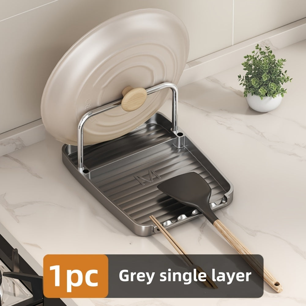 Органайзер для крышек кастрюль с держателем для ложки, экономящий место в кухонном хранении