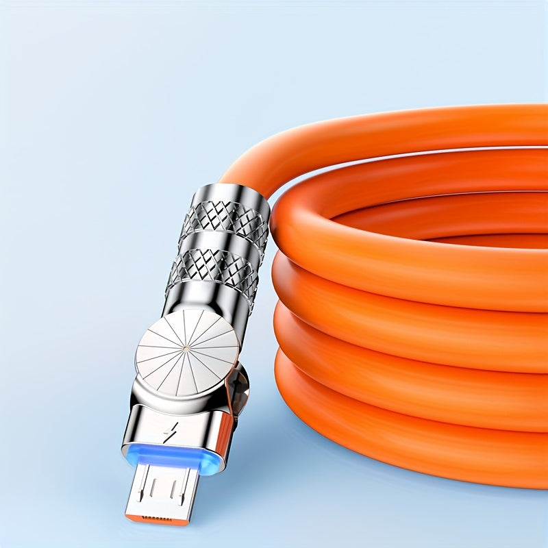 100W 3A Micro USB Fast Charging Data Cable Liquid Silicone Elbow 180° for Android Phones
