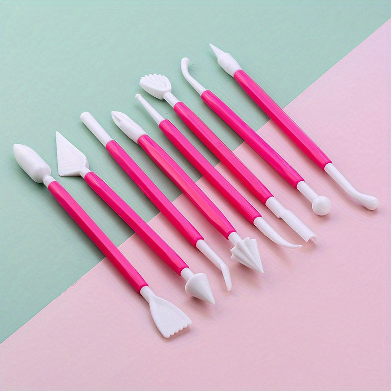 Set of 8 Fondant Cake Decorating Tools with 16 Patterns for Baking and Crafting