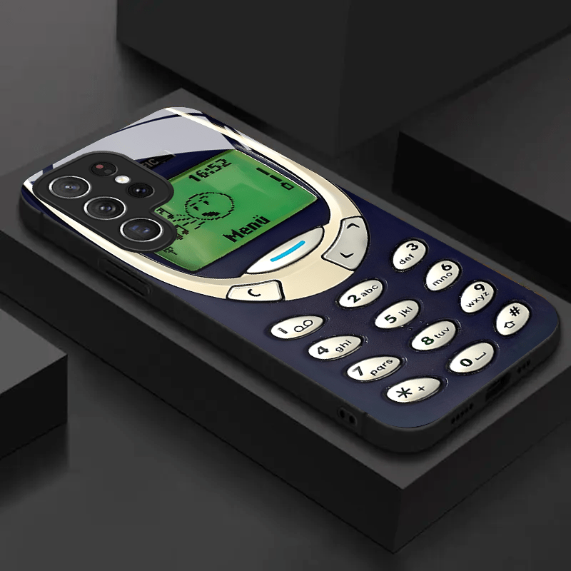 Retro-Style Black Tempered Glass Phone Case for Samsung Galaxy with Silicone Matte Design