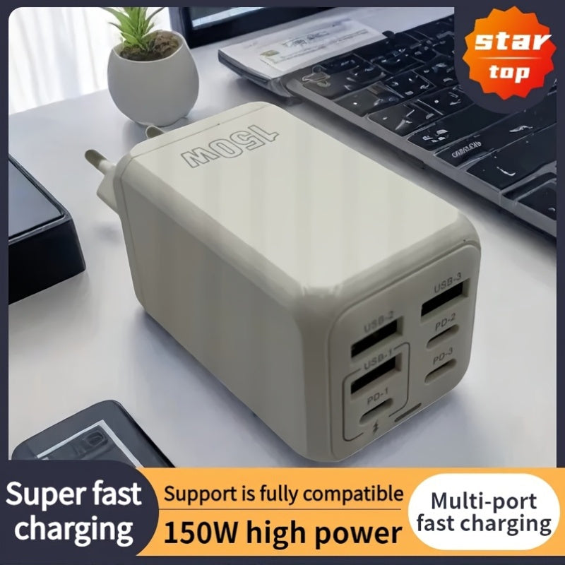 Multi-Port Charger with 3 USB and 3 PD Ports Fast Charging Battery Protection 20-30W