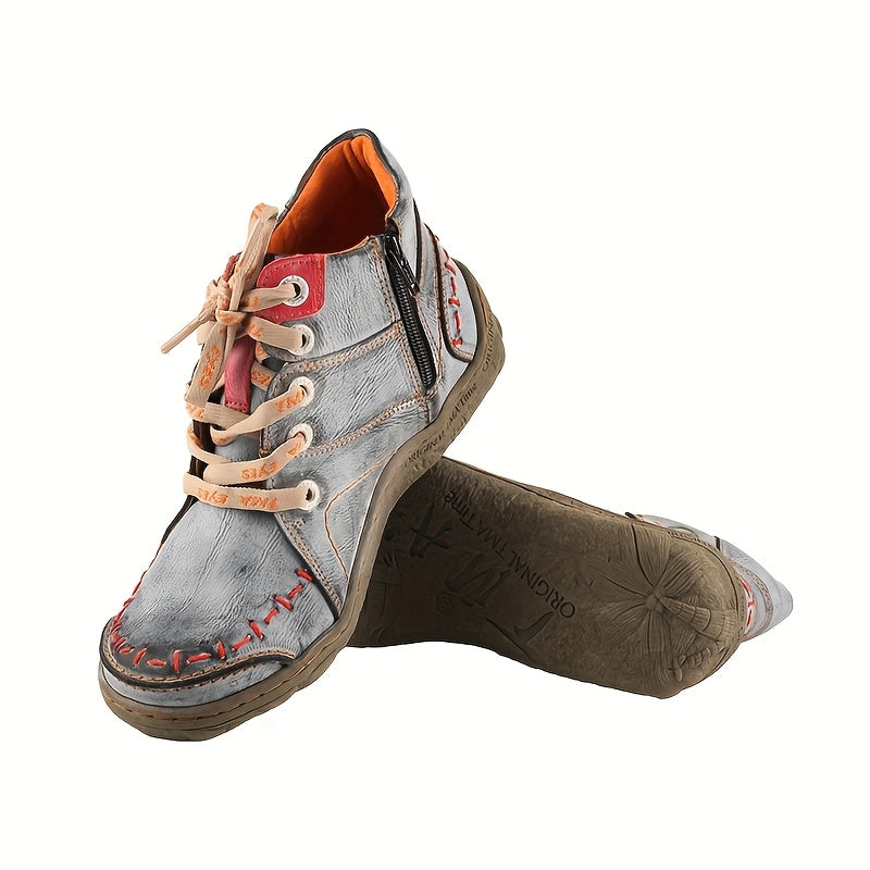 Women's Ankle Boots Leather Casual Flat Heel Zipper Comfort