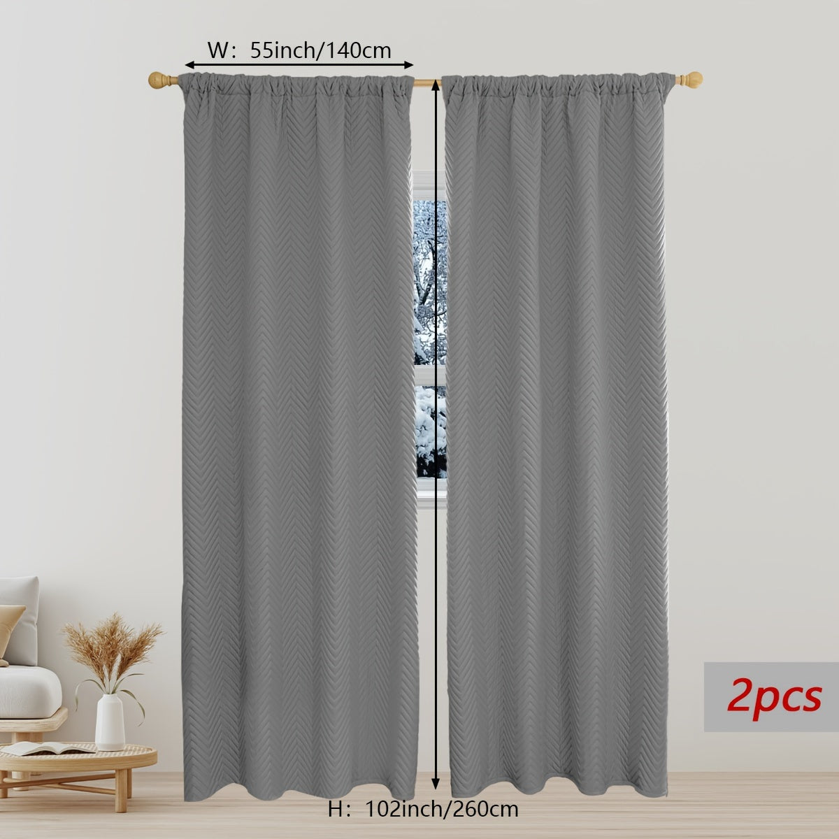 2-Piece Thick Blackout Curtains for Winter Soundproof Windproof Geometric Twill Polyester