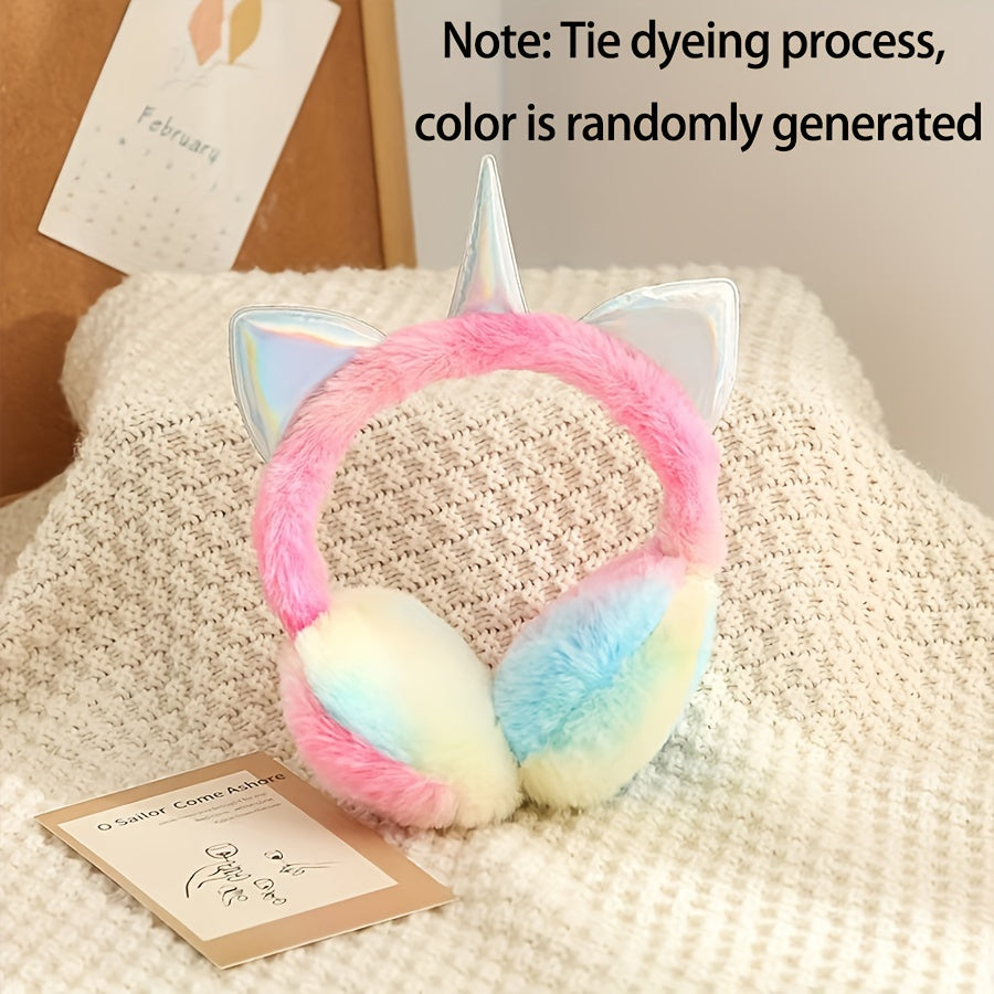 Qish mavsumida quloqlaringizni iliq tutish uchun mo'ljallangan, kamalak rangli multfilm plush quloq qopqog'i. Polyester to'qima matodan tayyorlangan, bu yoqimli quloq qopqog'i sovuq ob-havodan himoya qilish uchun mo'ljallangan. Faqat qo'lda yuvish.