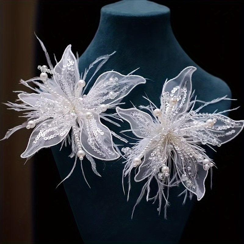 White Lace Flower Hairpin with Feather Edge for Bridal Wedding Accessories