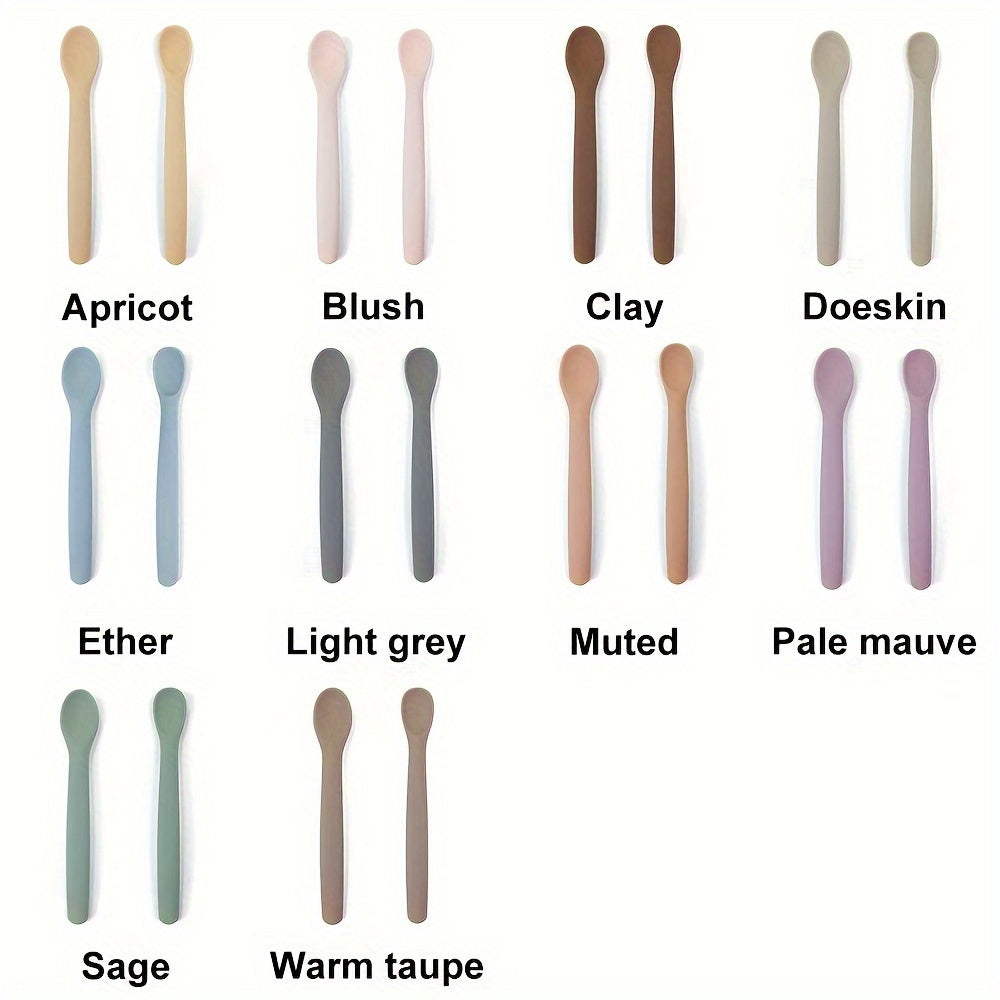 Juego de 2 cucharas de silicona para alimentar con puntas suaves, flexibles, duraderas y resistentes a morder