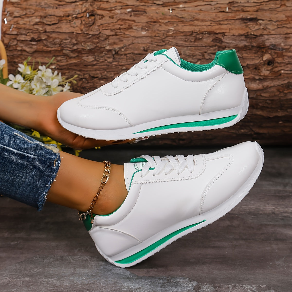 Women's Casual Sneakers Solid Color Lace-Up Platform Non-Slip Rubber Sole