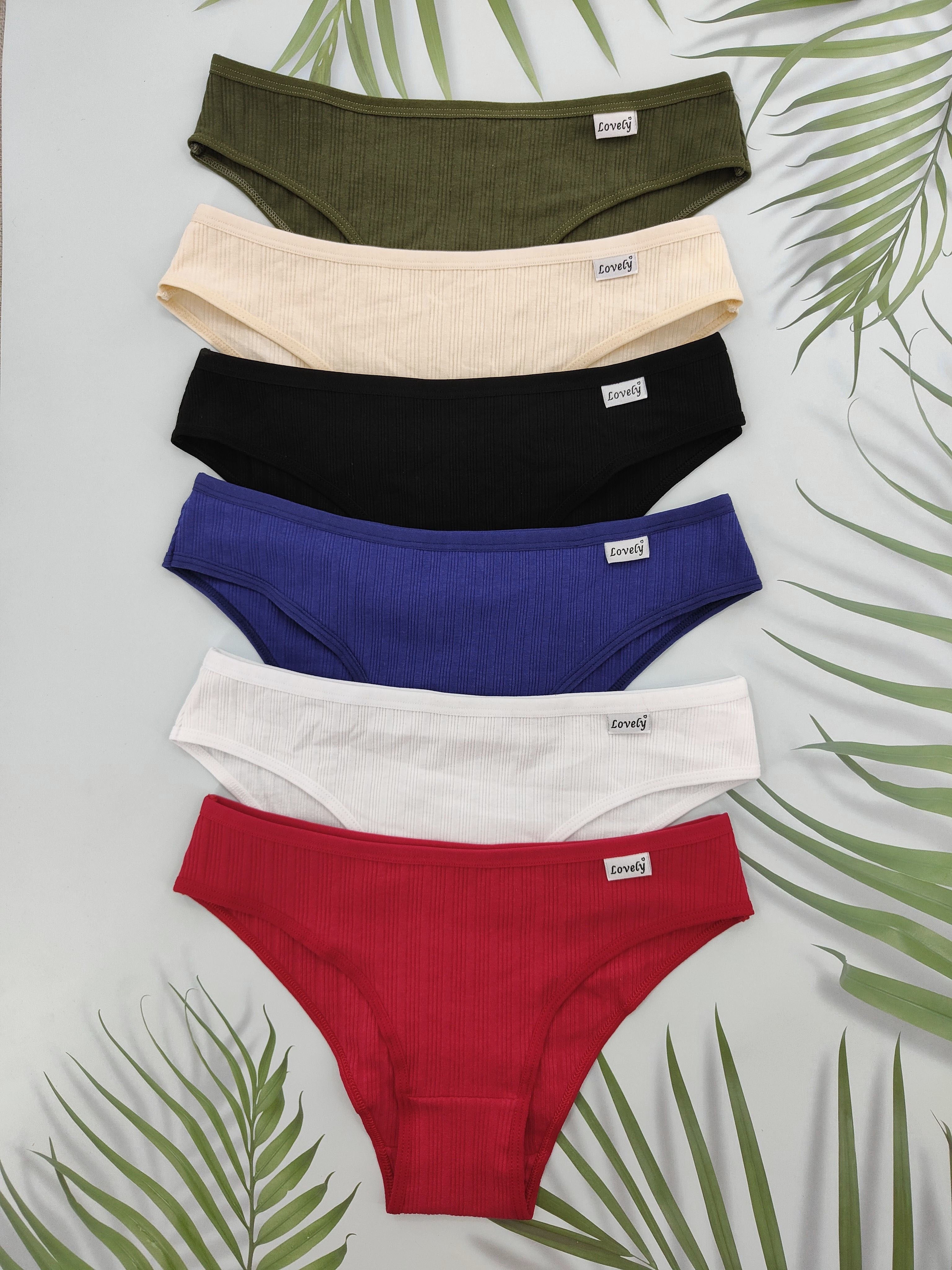 Pack de 6 braguitas de algodón de cintura baja para mujer con parche de letras, ropa interior suave y elástica