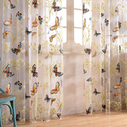 Butterfly Print Sheer Curtain Grommet Top Tulle Window Treatment for Bedroom Living Room