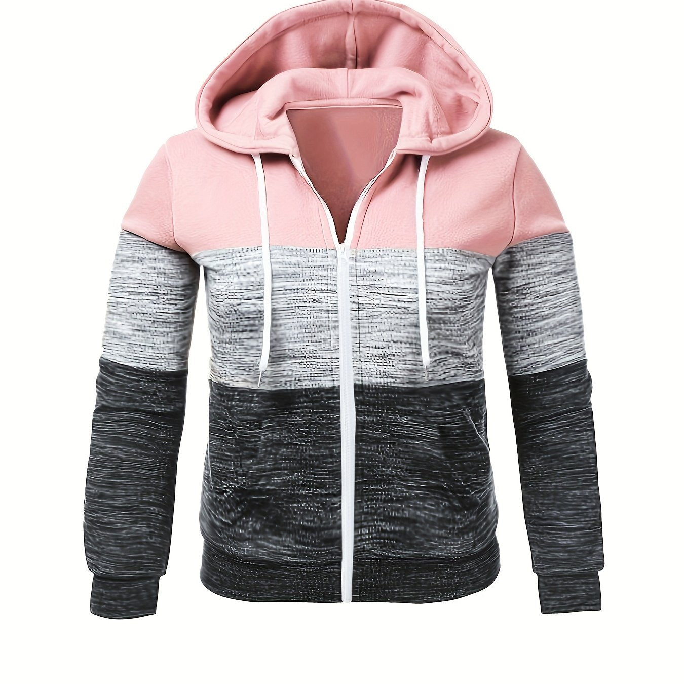 Plus Size Women's Casual Hoodie Colorblock Zip Up with Pockets