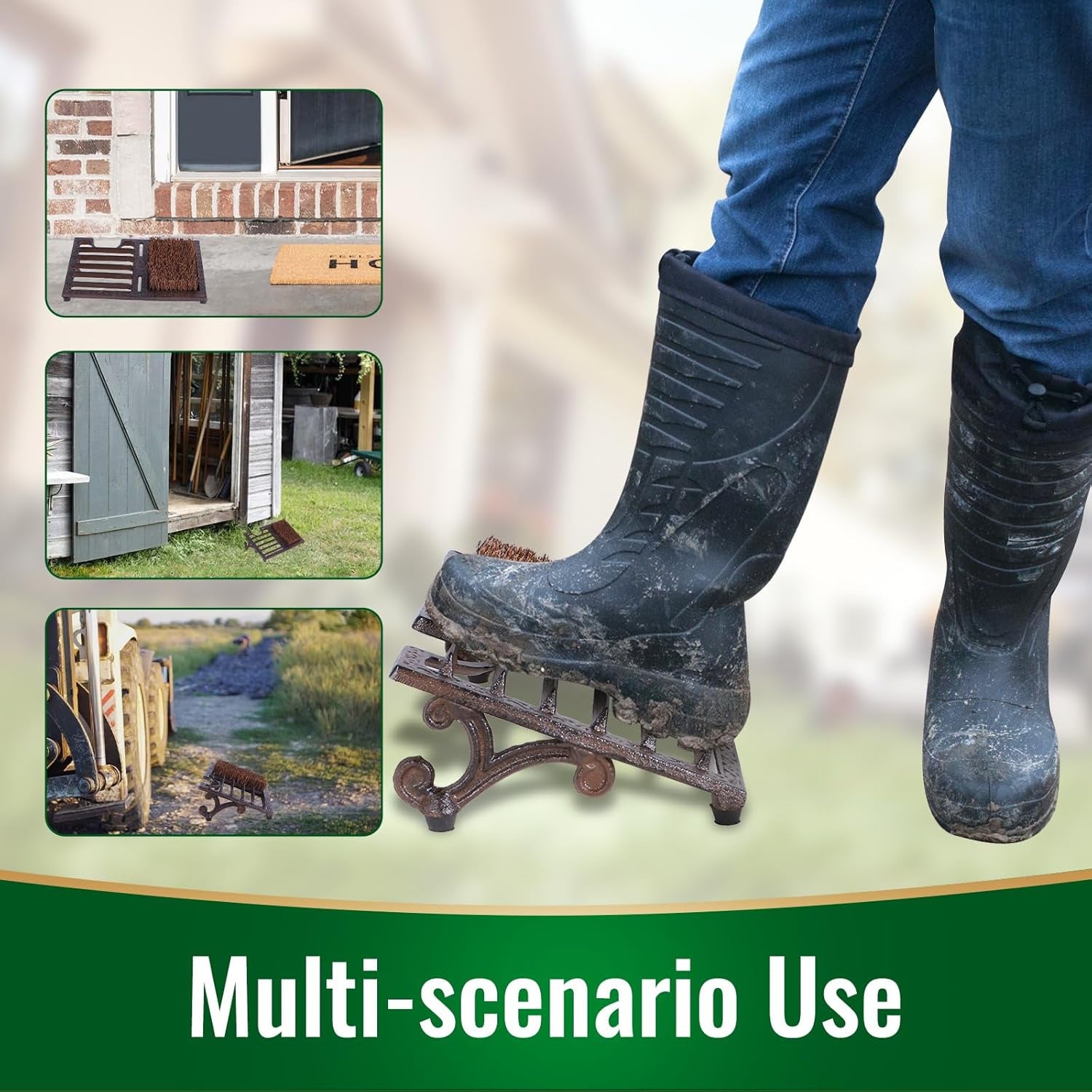 Vintage Cast Iron Shoe Scraper with Brush Heavy Duty Boot Cleaner Outdoor