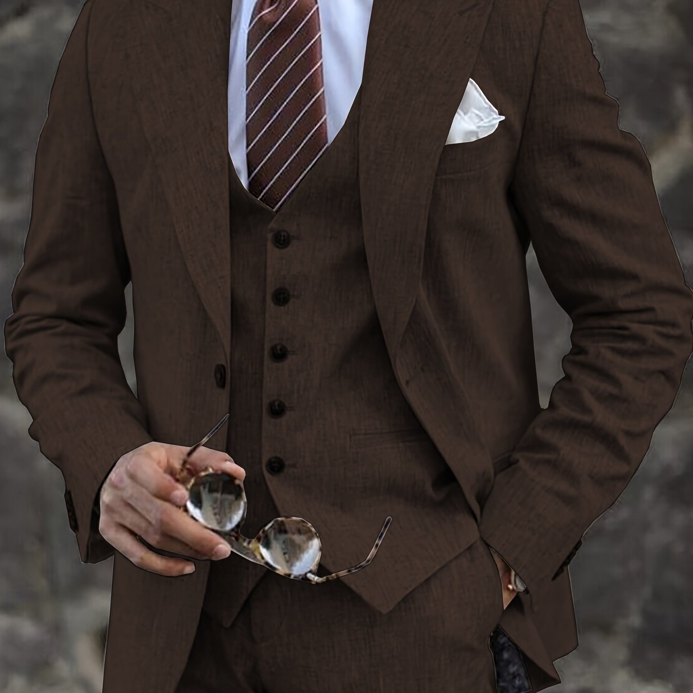 Men's Wool Tweed 3-Piece Suit for Formal Weddings Business All Sizes