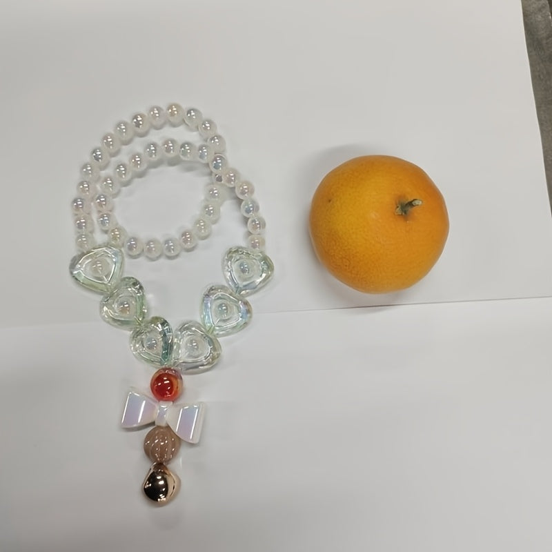 Heart-Shaped Necklace with Artificial Pearls and Colorful Beads for Gift and Festive Wear