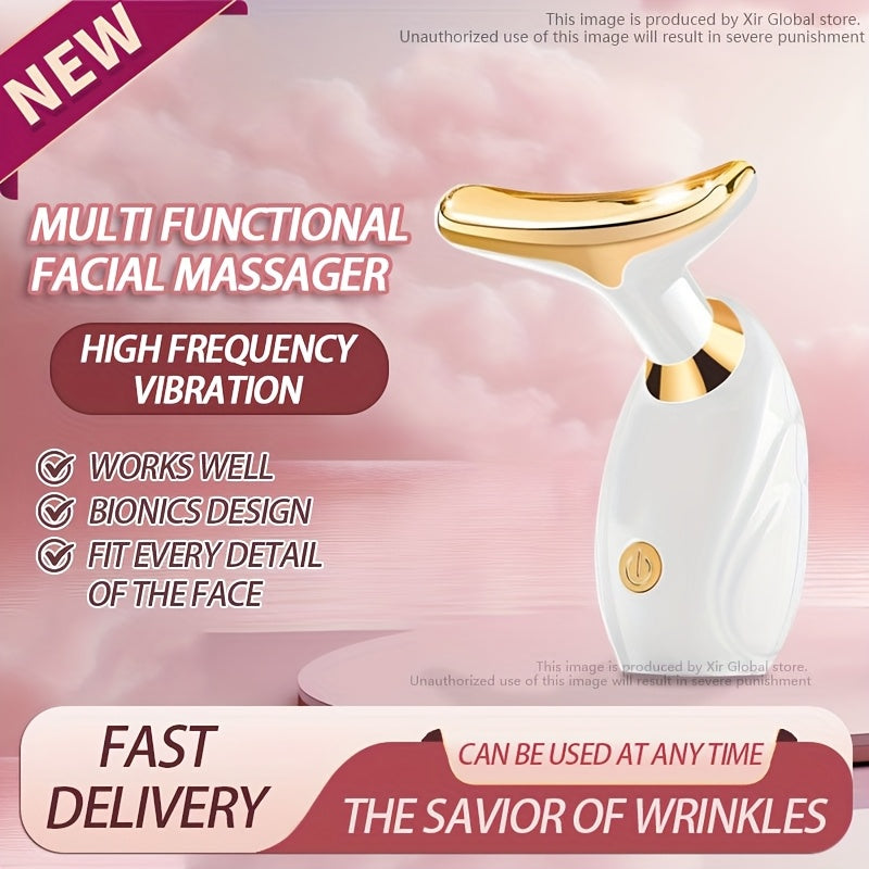 Masajeador facial blanco y dorado con vibración de alta frecuencia, herramienta de cuidado de la piel portátil sin batería