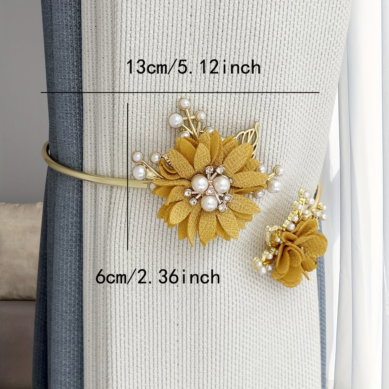 Metal Curtain Tieback with Faux Pearls for Living Room and Bedroom Decor