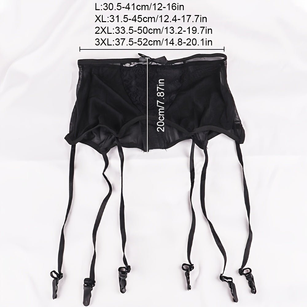 Women Lace Garter Belt Black Sheer Floral Adjustable Set