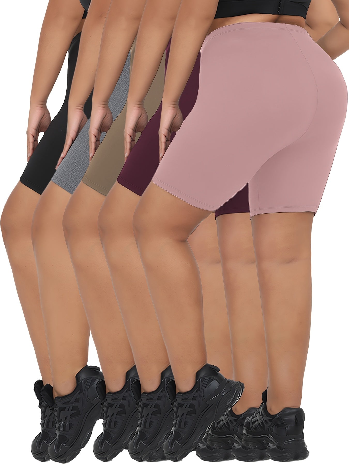 Plus Size Female Biker Shorts Soft Stretchy Polyester Spandex Black Blue Green Brown