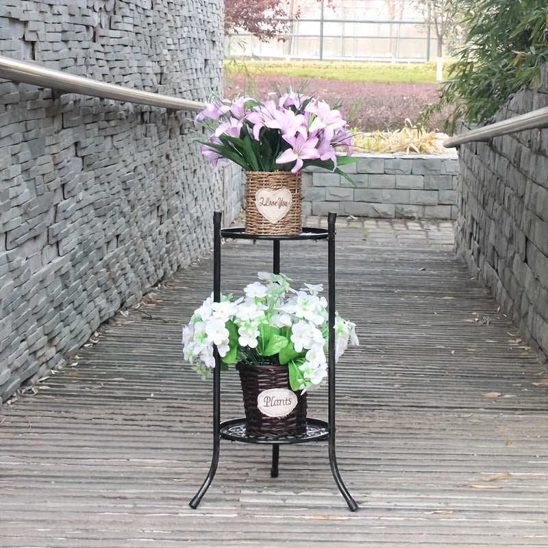 Soporte para plantas colgantes de doble capa de metal con patrón de flores, decoración para interiores y exteriores