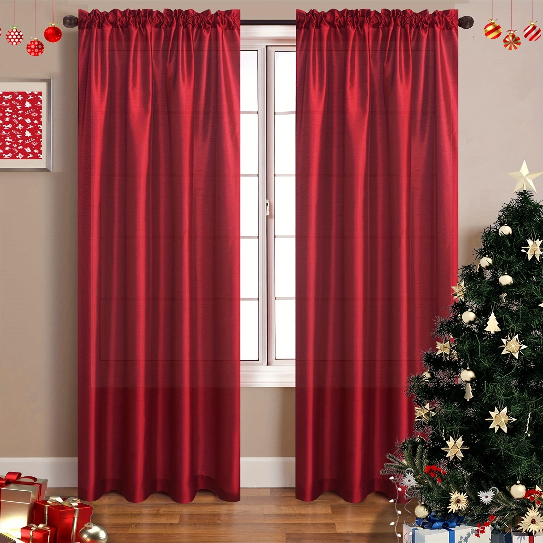 Red Faux Silk Room Darkening Curtains 1 Panel Thermal Insulated Window Treatment