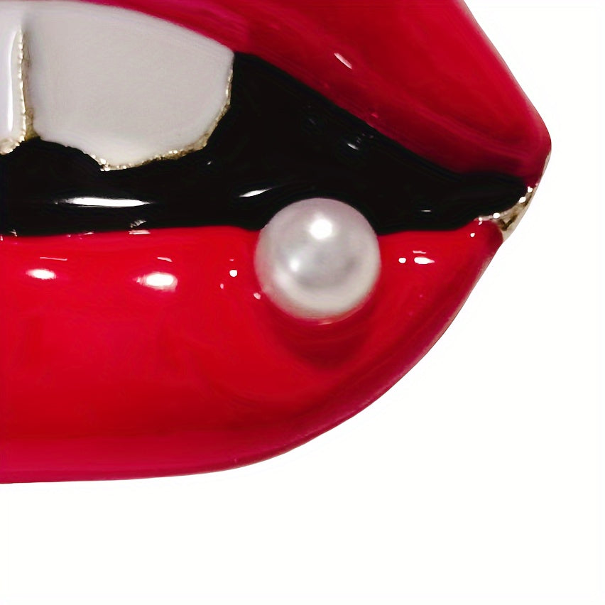 Red Lip Brooch Alloy Square Fashion Accessory for Women 3.81cm x 6.99cm