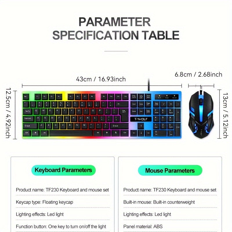 Illuminated Wired Gaming and Office Keyboard and Mouse Set