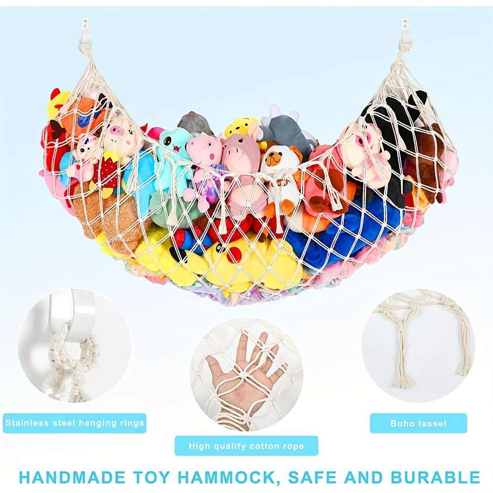 Qo'l bilan tayyorlangan dantel osma saqlash to'ri plush o'yinchoqlar va paxta ipi uchun, burchak saqlash va xona bezatish uchun mukammal.