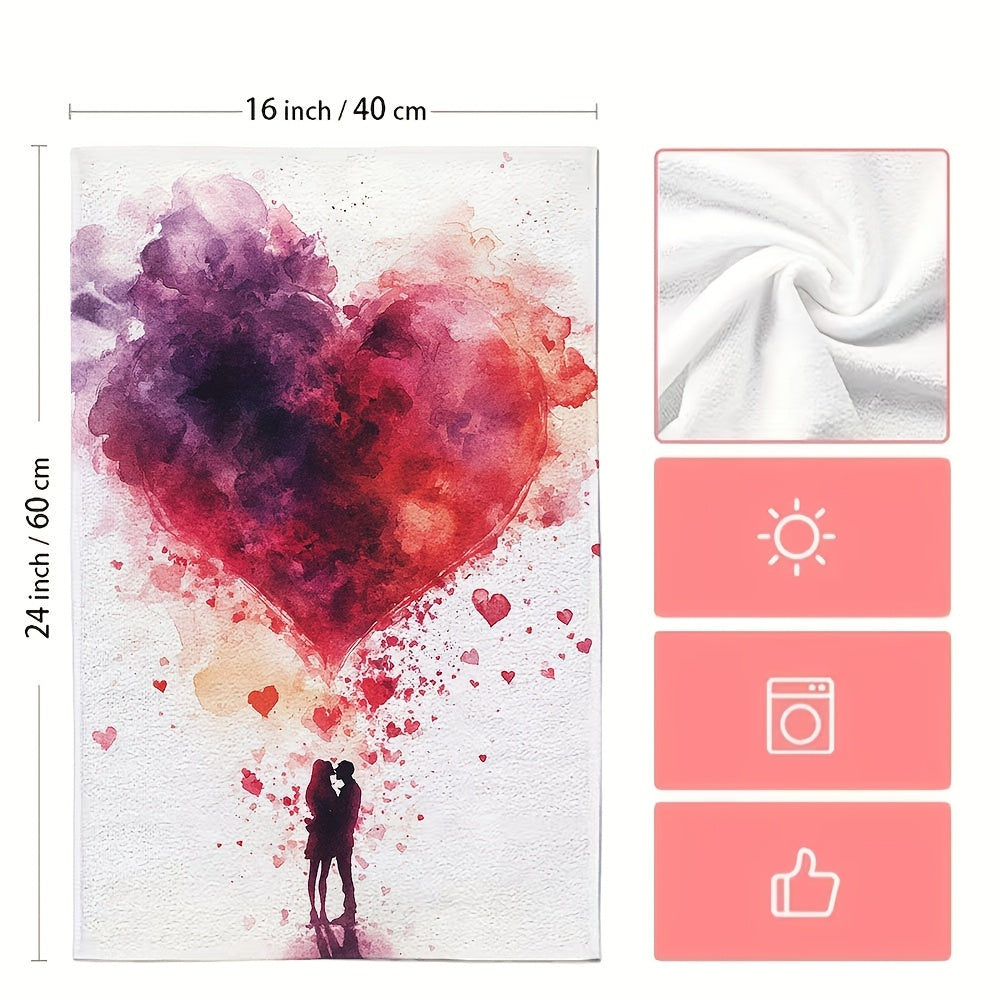 Пара из 2 кухонных полотенец, супер мягкие и впитывающие, дизайн "Водяные краски любви", идеально подходит для праздничного декора, можно стирать в машине, 40.64X60.96 см