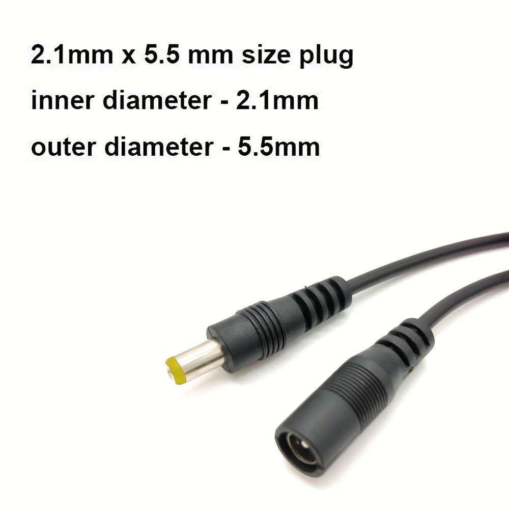 5 pares de conectores de enchufe de corriente continua macho y hembra de 12V 5.5x2.1mm con cables negros