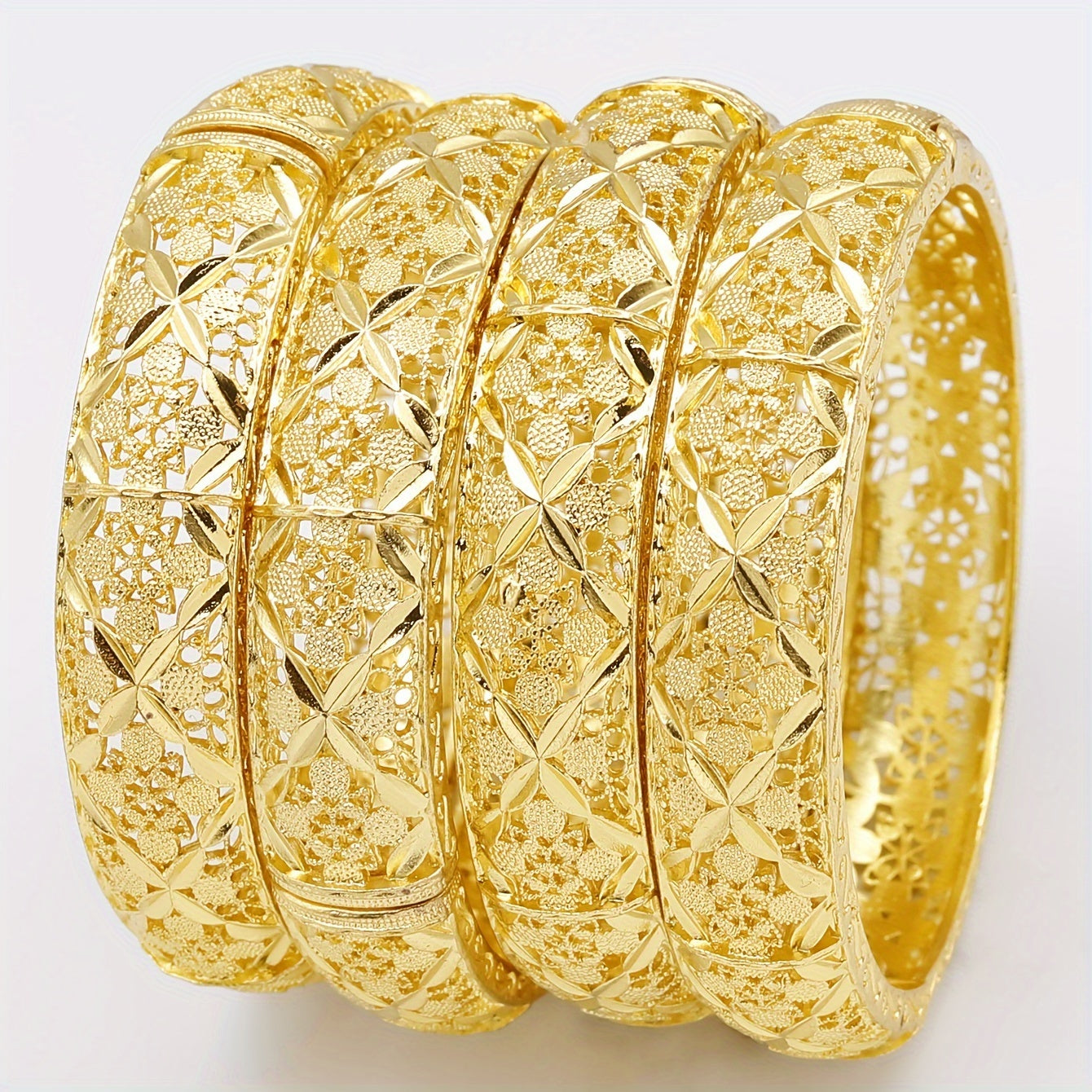 Ethnic Style Open Bangle Wedding Bracelet with Middle Eastern Designs for Brides