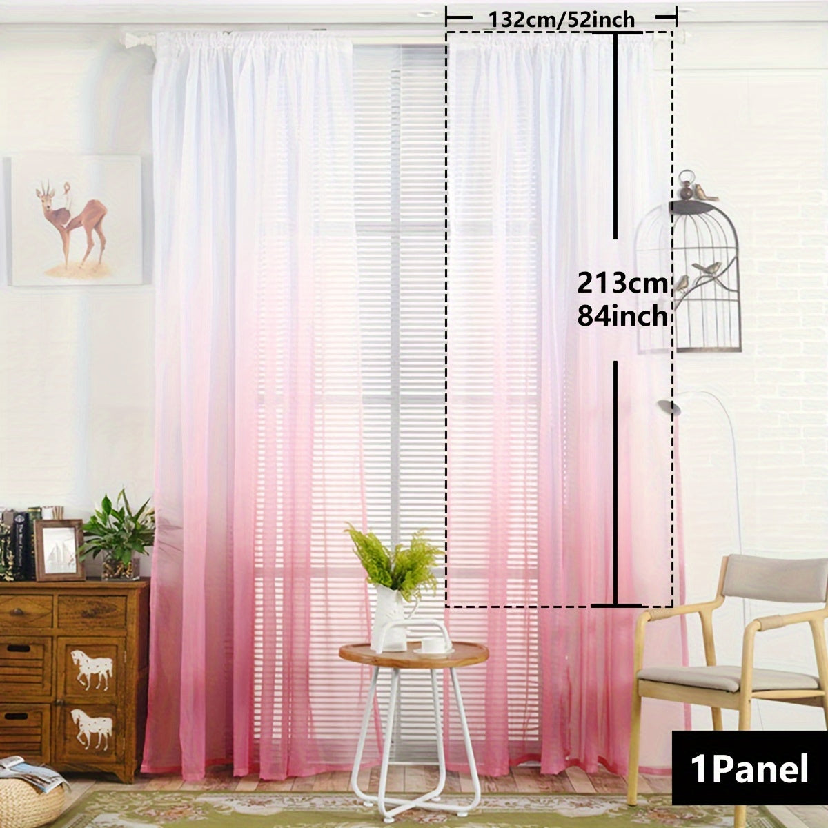 Gradient Sheer Curtains 1pc Two-Tone Top and Bottom Wear Rod Style Home Decor