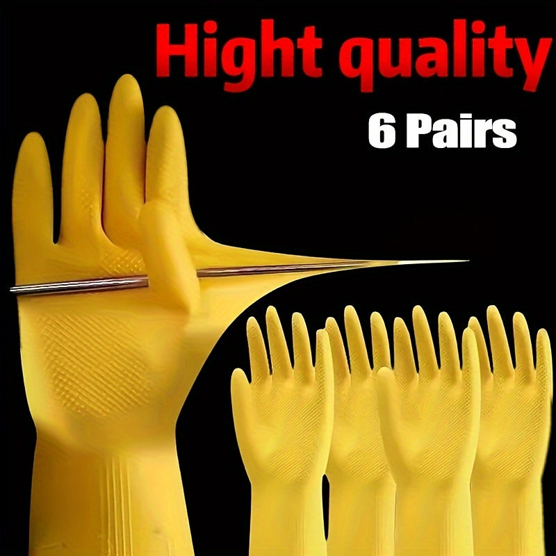 6 Pairs Reusable Rubber Gloves with Long Sleeves for Kitchen Cleaning and Work