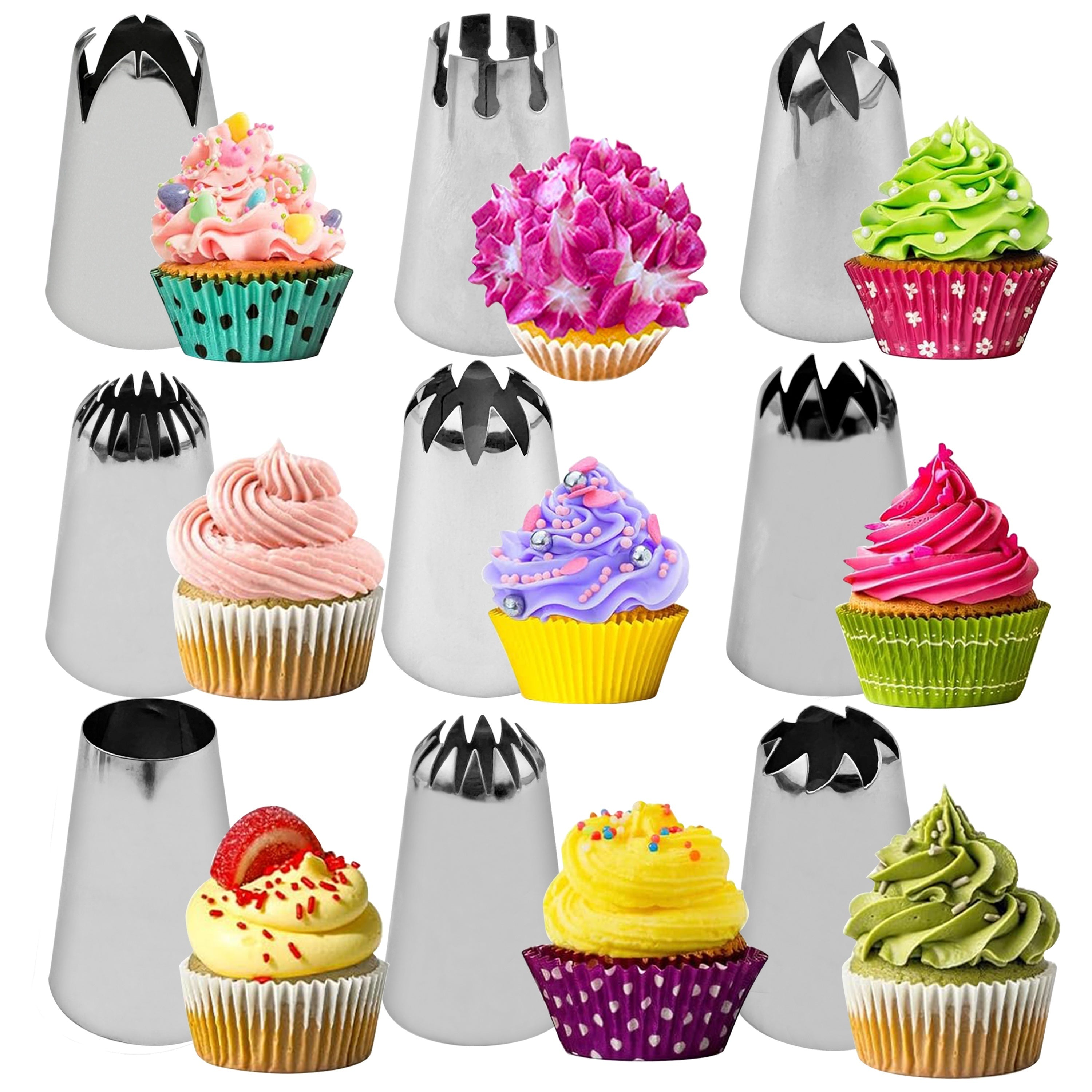 Set of 9 Stainless Steel Piping Tips for Cake Cookies and Macarons