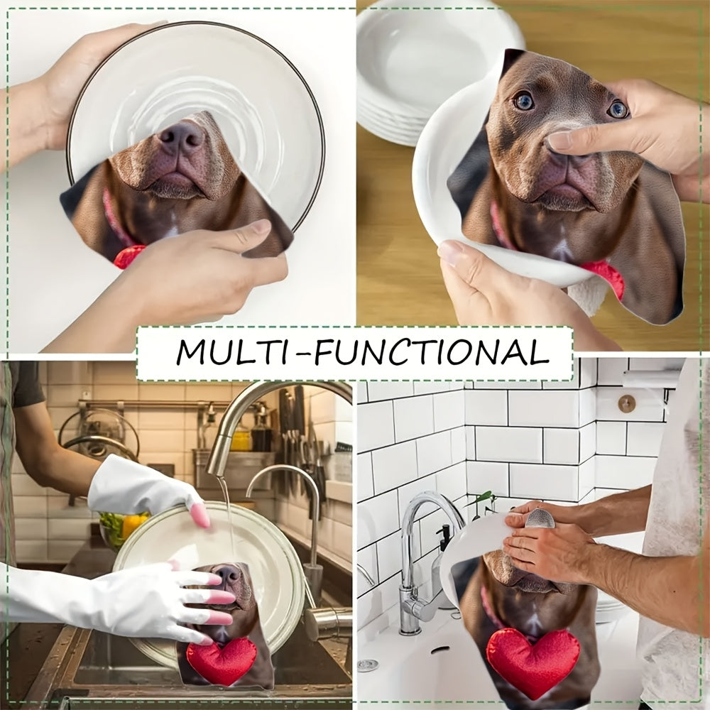 Set of 2 Ultra Soft Kitchen Towels with Pitbull Valentine Design, Absorbent, 40.64x60.96 cm