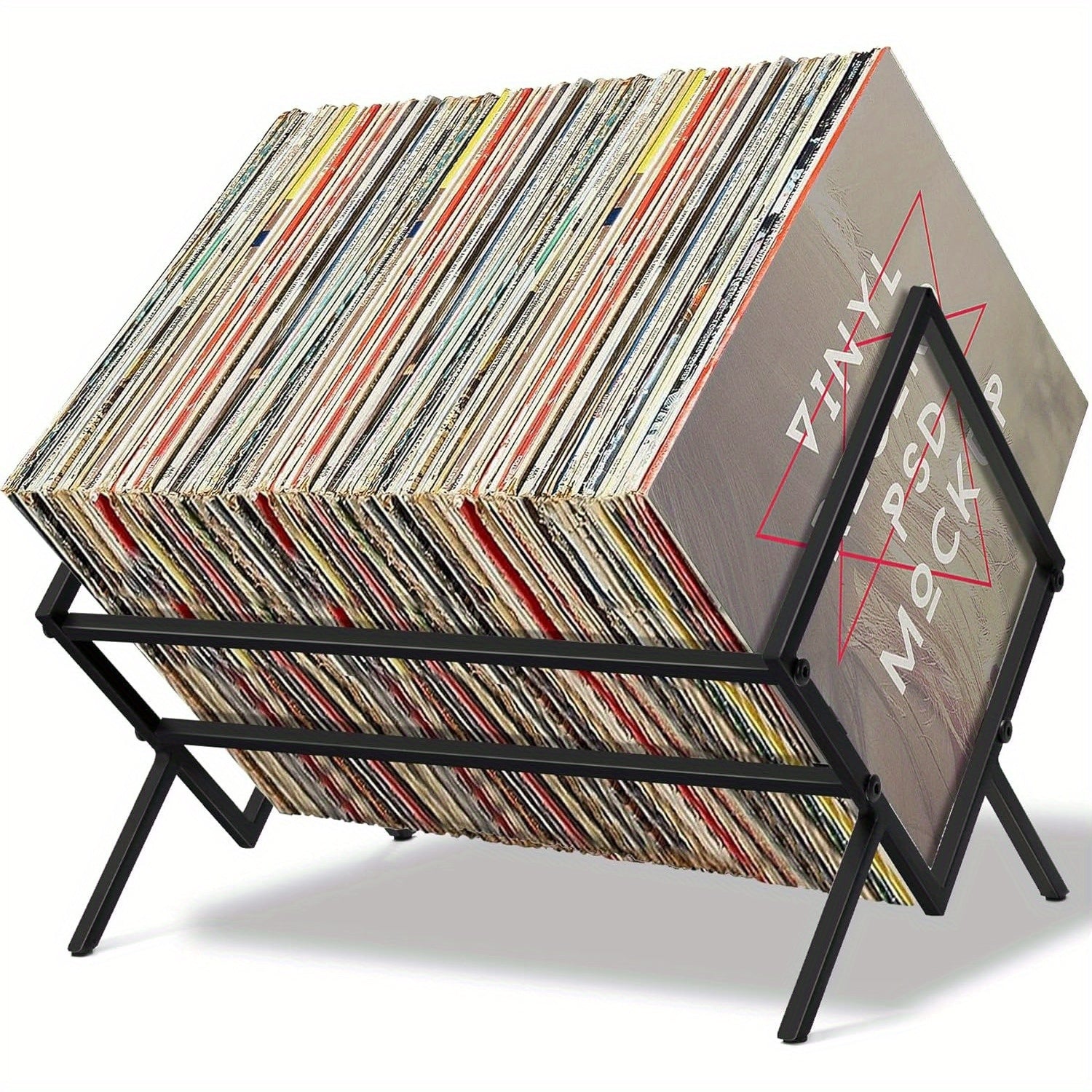 Black Metal Record Shelf for Albums Books Magazines 80-100 Capacity